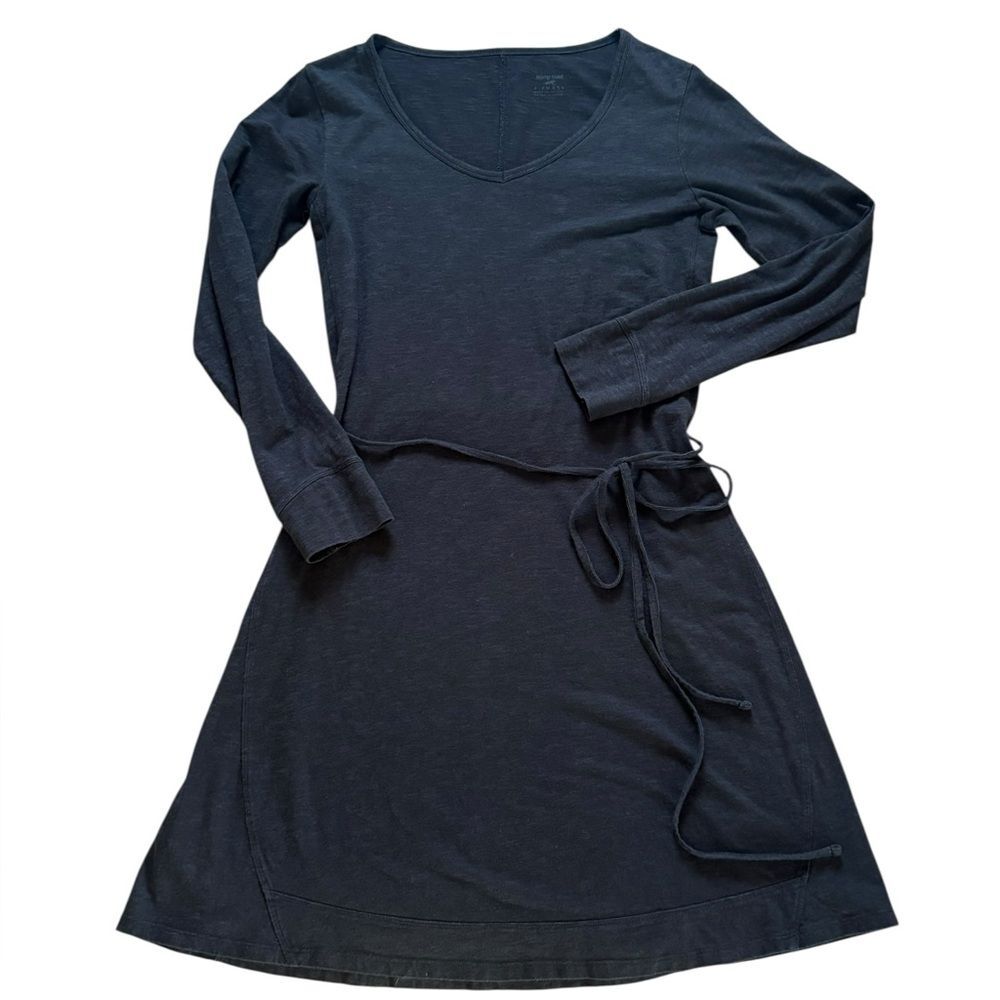 Horny Toad Marley Long Sleeve Knit Dress Belted Pocket Womens XS Black Cotton